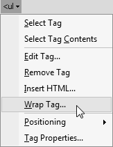 Screenshot quick tag wrap tag menu.