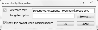 Screenshot Accessibility Properites dialog box.