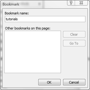 Screenshot Insert > Bookmark > Name.