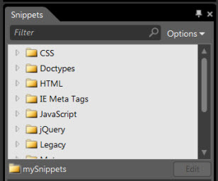 Screenshot of the Code Snippets Panel.