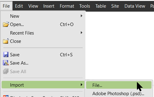 Screenshot FIle > Import menu.