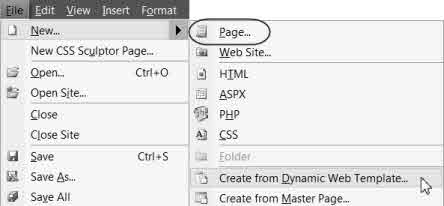 Screenshot File > New > Page OR DWT.