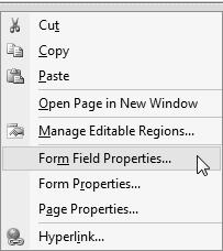 Screenshot Form Field Properties Menu.