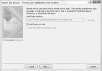 Screenshot Import Site Wizard - Choose your destination web location.