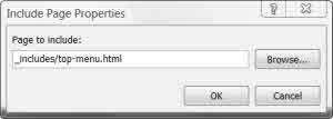 Screenshot Include Page Properties Dialogue Box.