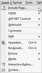 Screenshot Insert Menu Inlcude Page.