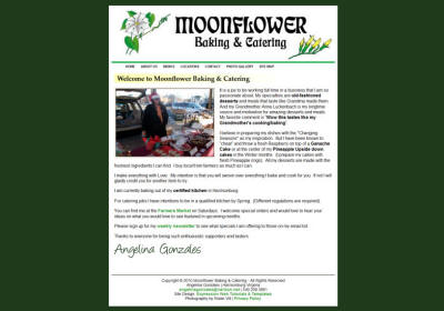 Screenshot of Moonflower Baking & Catering Website.