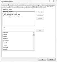 Screenshot Page Editor Options - Font Families Tab.