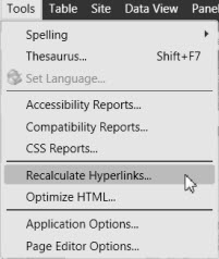 Screenshot recalculate hyperlinks menu.