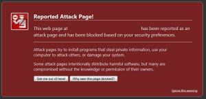 Google reported attack site warning.