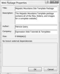 Screenshot Web Package Properties dialog box.