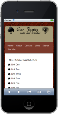 Screenshot of Roots and Branches template on iphone.
