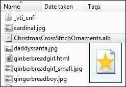 Screenshot of file list showing web album icon.
