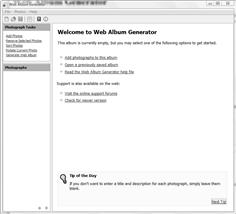 Screenshot of Web Album Welcome Screen.