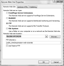 Screenshot Remote Publishing Box from BlueHost.