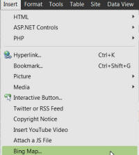 Screenshot Insert Bing map menu.
