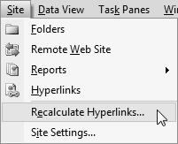 Screenshot recalculate hyperlinks menu.