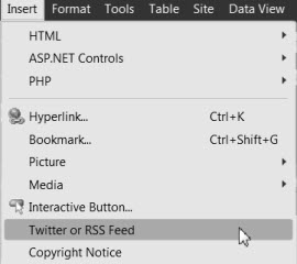 Screenshot Insert menu - Twitter or RSS Feed.
