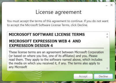 Screenshot Expression Studio License Agreement.