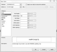 Screenshot Create New Style Dialogue Box.