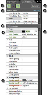 Screenshot CSS Properties Task Panel.