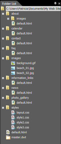 Screenshot default template folder view.