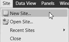 Screenshot Site > New Website menu.