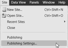 Screenshot Site Publishing Menu.