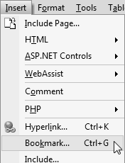 Screenshot Insert > Bookmark.