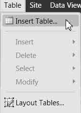 Screenshot Insert Table Menu.