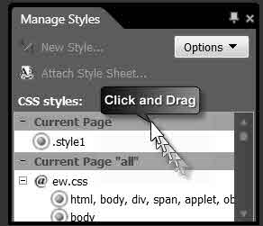 Screenshot drag and drop style to external style sheet.